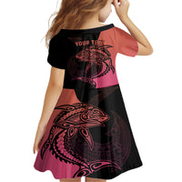 Personalised Polynesia Fishing Kid Short Sleeve Dress With Maori Hei Matau Fish Hook Pink Art LT9 - Polynesian Pride