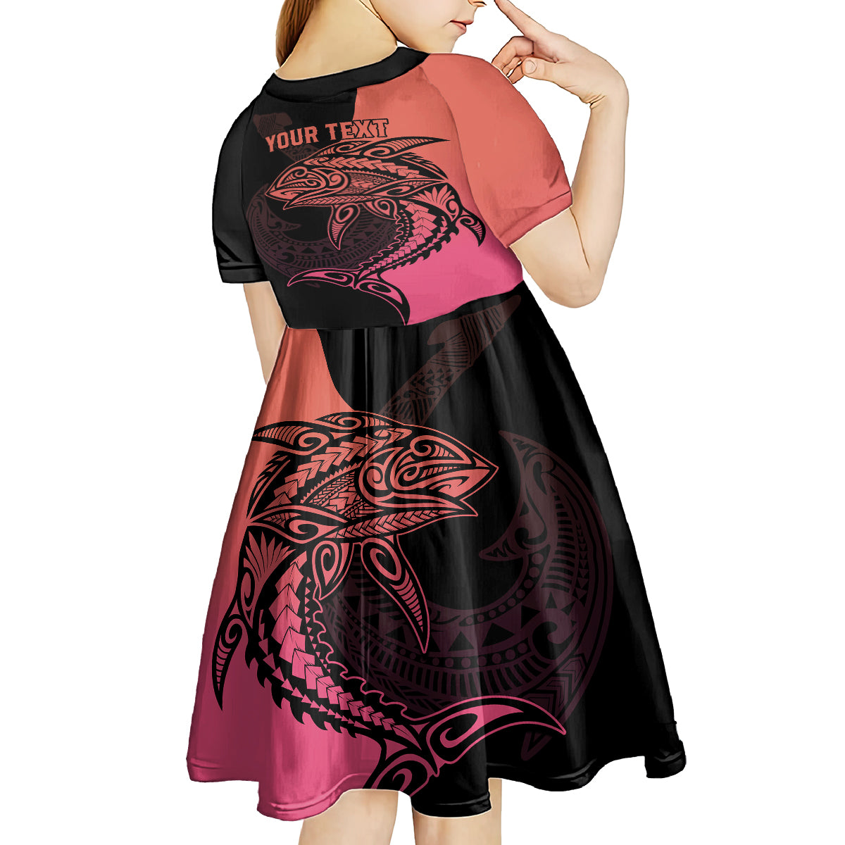 Personalised Polynesia Fishing Kid Short Sleeve Dress With Maori Hei Matau Fish Hook Pink Art LT9 - Polynesian Pride