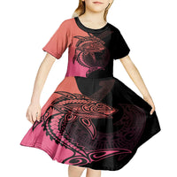 Personalised Polynesia Fishing Kid Short Sleeve Dress With Maori Hei Matau Fish Hook Pink Art LT9 - Polynesian Pride