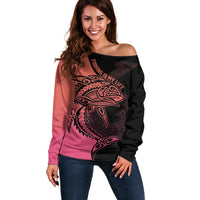 Personalised Polynesia Fishing Off Shoulder Sweater With Maori Hei Matau Fish Hook Pink Art LT9 Women Pink - Polynesian Pride