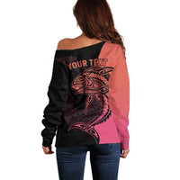 Personalised Polynesia Fishing Off Shoulder Sweater With Maori Hei Matau Fish Hook Pink Art LT9 - Polynesian Pride