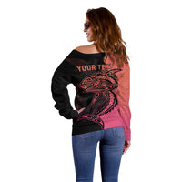 Personalised Polynesia Fishing Off Shoulder Sweater With Maori Hei Matau Fish Hook Pink Art LT9 - Polynesian Pride