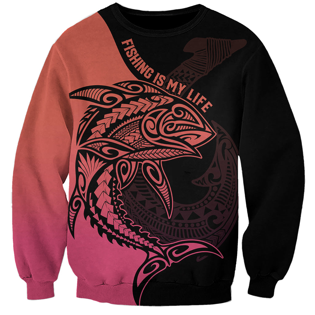 personalised-polynesia-fishing-sweatshirt-with-maori-hei-matau-fish-hook-pink-art