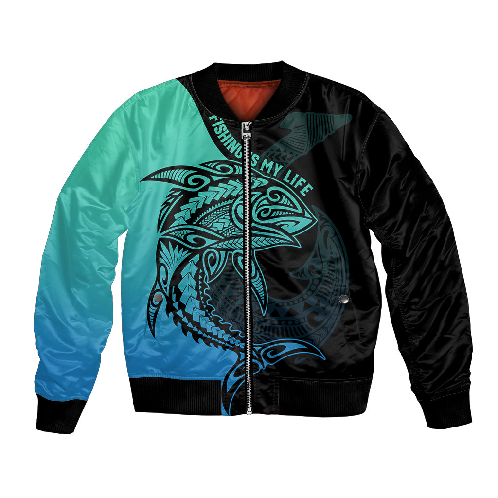personalised-polynesia-fishing-bomber-jacket-with-maori-hei-matau-fish-hook-turquoise-art