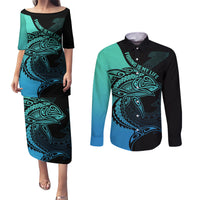 personalised-polynesia-fishing-couples-matching-puletasi-dress-and-long-sleeve-button-shirts-with-maori-hei-matau-fish-hook-turquoise-art