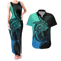 personalised-polynesia-fishing-couples-matching-tank-maxi-dress-and-hawaiian-shirt-with-maori-hei-matau-fish-hook-turquoise-art
