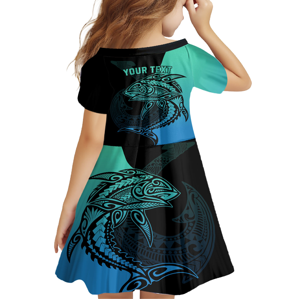 personalised-polynesia-fishing-family-matching-off-shoulder-long-sleeve-dress-and-hawaiian-shirt-with-maori-hei-matau-fish-hook-turquoise-art