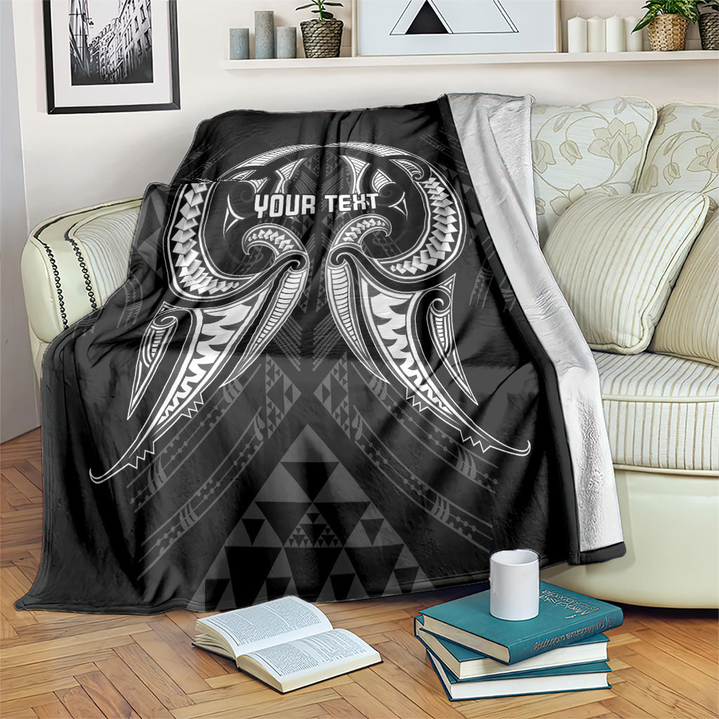 Maori Rugby Custom Ngaru Mangopare Blanket Black Whetu Niho Taniwha Motif LT9 Black - Polynesian Pride