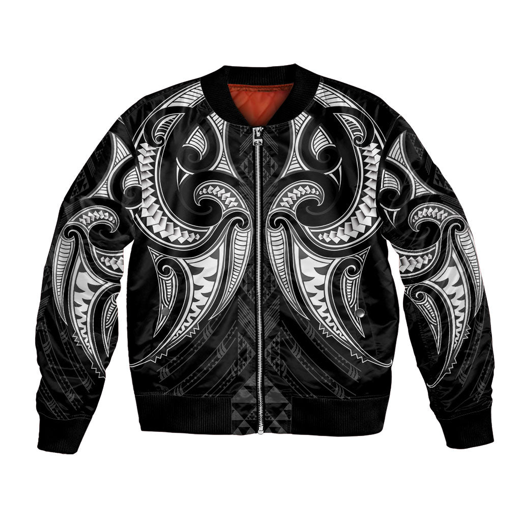 Maori Rugby Custom Ngaru Mangopare Bomber Jacket Black Whetu Niho Taniwha Motif LT9 Unisex Black - Polynesian Pride