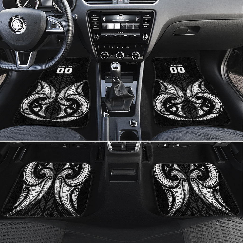 Maori Rugby Custom Ngaru Mangopare Car Mats Black Whetu Niho Taniwha Motif LT9 Set 4pcs Black - Polynesian Pride
