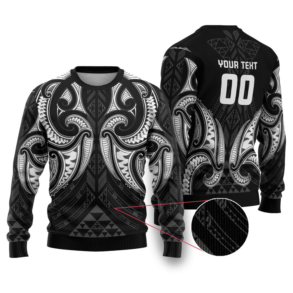 Maori Rugby Custom Ngaru Mangopare Ugly Christmas Sweater Black Whetu Niho Taniwha Motif LT9 Black - Polynesian Pride