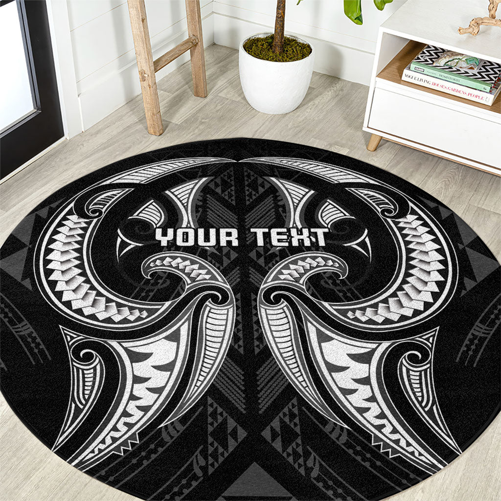 Maori Rugby Custom Ngaru Mangopare Round Carpet Black Whetu Niho Taniwha Motif LT9 Black - Polynesian Pride