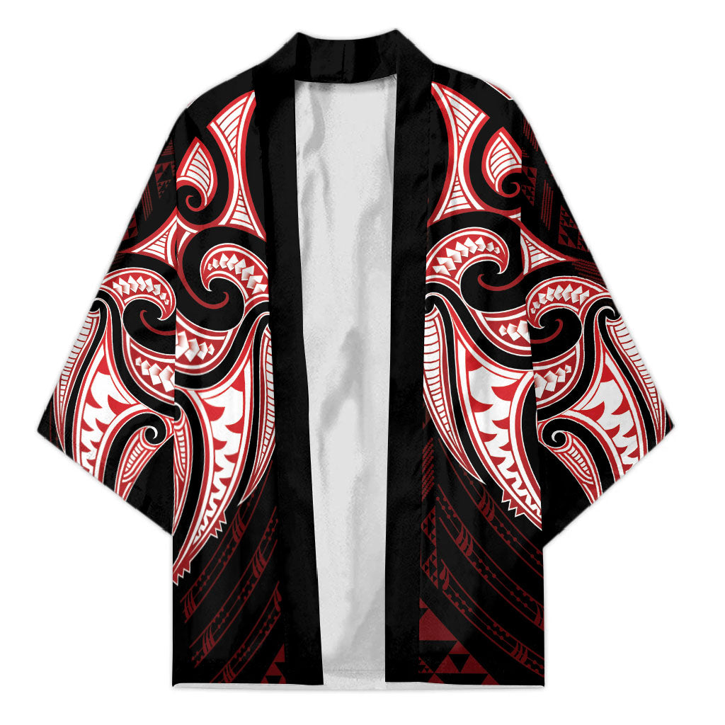 Maori Rugby Custom Ngaru Mangopare Kimono Black Red Whetu Niho Taniwha Motif LT9 Unisex Red - Polynesian Pride