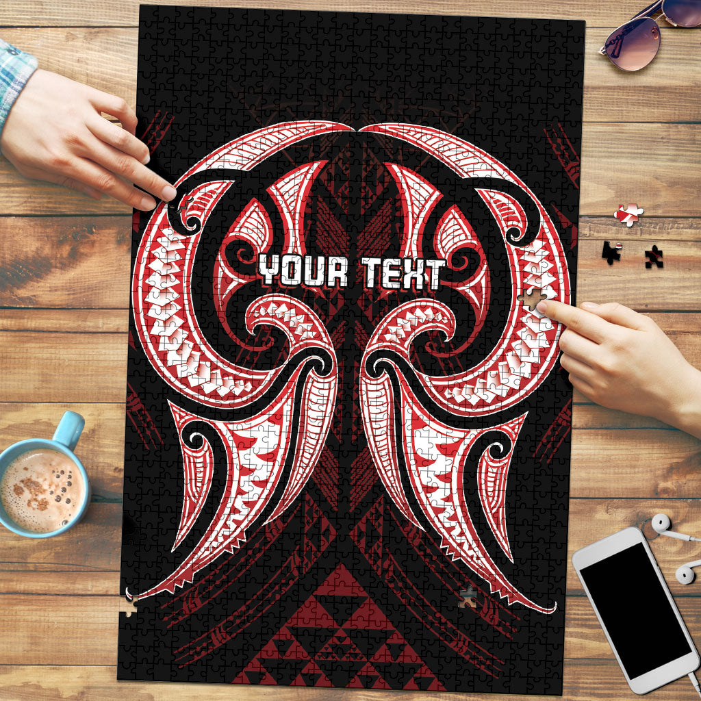 Maori Rugby Custom Ngaru Mangopare Puzzle Black Red Whetu Niho Taniwha Motif LT9 Red - Polynesian Pride