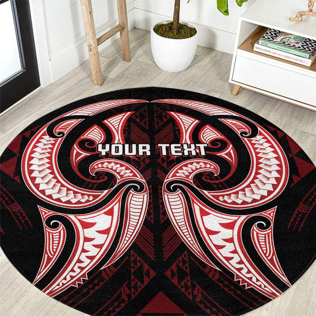 Maori Rugby Custom Ngaru Mangopare Round Carpet Black Red Whetu Niho Taniwha Motif LT9 Red - Polynesian Pride