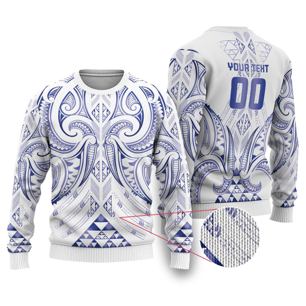 Maori Rugby Custom Ngaru Mangopare Ugly Christmas Sweater Kikorangi Niho Taniwha Motif LT9 Blue - Polynesian Pride