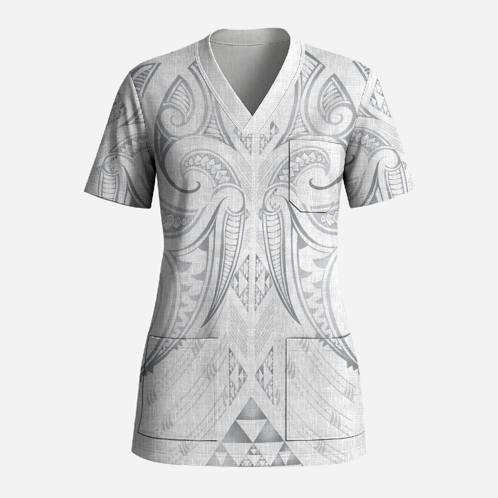Maori Rugby Custom Ngaru Mangopare Scrub Top Kiwikiwi Niho Taniwha Motif LT9 Adult Grey - Polynesian Pride