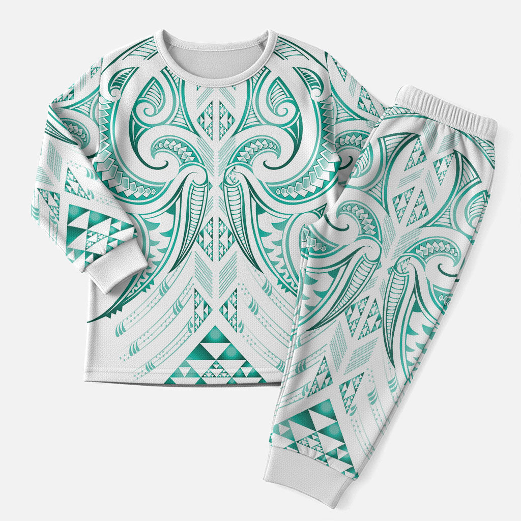 Maori Rugby Custom Ngaru Mangopare Christmas Pajama Set Karikiorangi Taniwha Motif LT9 Men Turquoise - Polynesian Pride