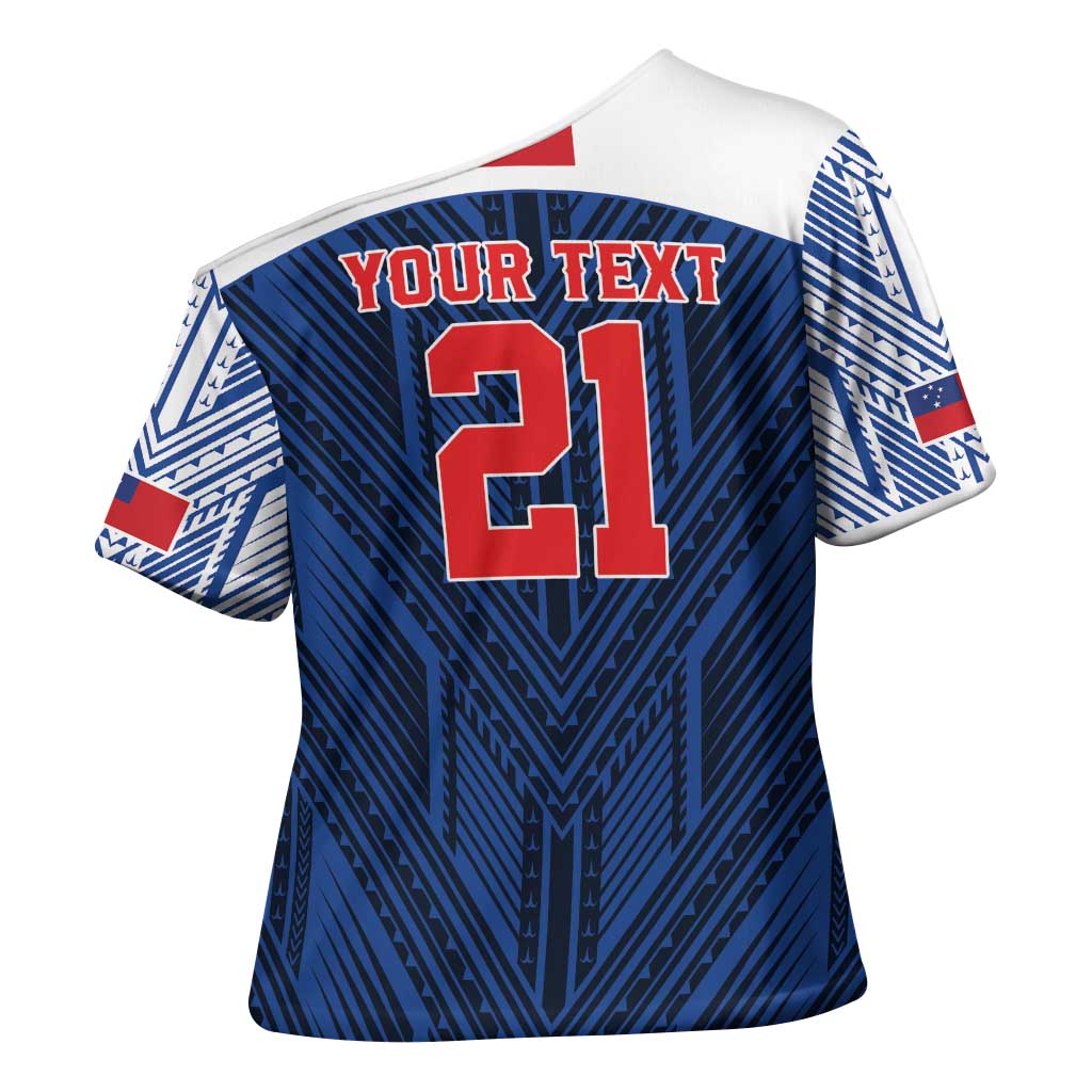 Custom Rugby Toa Samoa Cross Shoulder Shirt Samoa mo Samoa Island Warrior Pride - Polynesian Pride