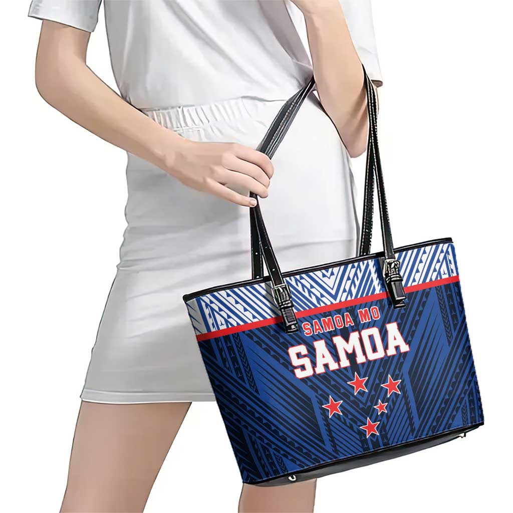 Rugby Toa Samoa Leather Tote Bag Samoa mo Samoa Island Warrior Pride - Polynesian Pride