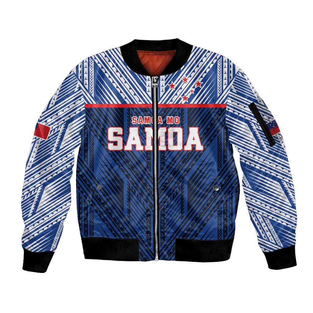 Custom Rugby Toa Samoa Sleeve Zip Bomber Jacket Samoa mo Samoa Island Warrior Pride - Polynesian Pride