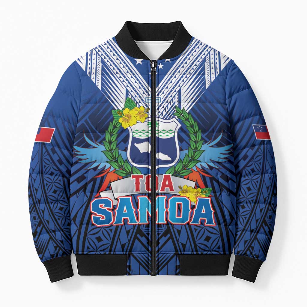 Custom Rugby Toa Samoa Bomber Puffer Jacket Samoa mo Samoa Strength in Tatau - Polynesian Pride