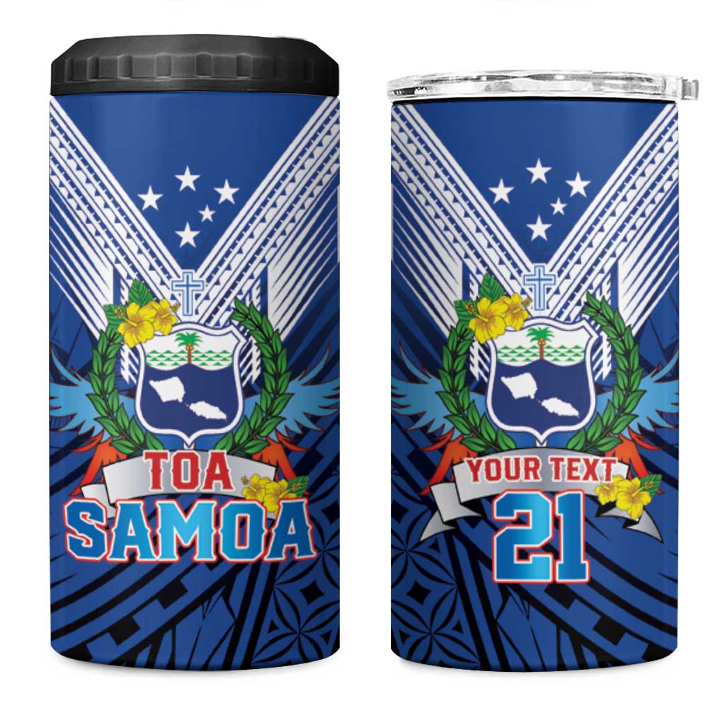Custom Rugby Toa Samoa 4 in 1 Can Cooler Tumbler Samoa mo Samoa Strength in Tatau - Polynesian Pride