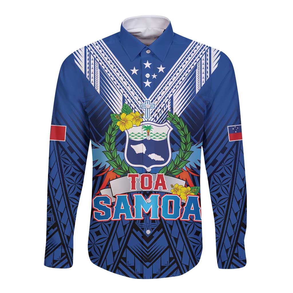 Custom Rugby Toa Samoa Long Sleeve Button Shirt Samoa mo Samoa Strength in Tatau - Polynesian Pride
