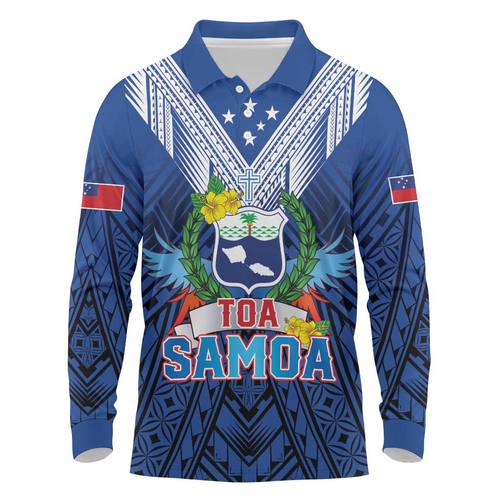 Custom Rugby Toa Samoa Long Sleeve Polo Shirt Samoa mo Samoa Strength in Tatau - Polynesian Pride