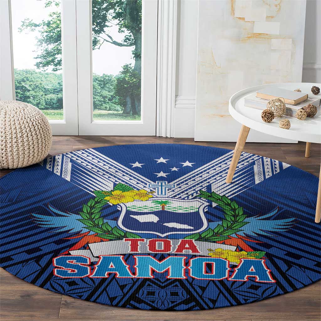 Rugby Toa Samoa Round Carpet Samoa mo Samoa Strength in Tatau - Polynesian Pride