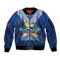 Custom Rugby Toa Samoa Sleeve Zip Bomber Jacket Samoa mo Samoa Strength in Tatau - Polynesian Pride