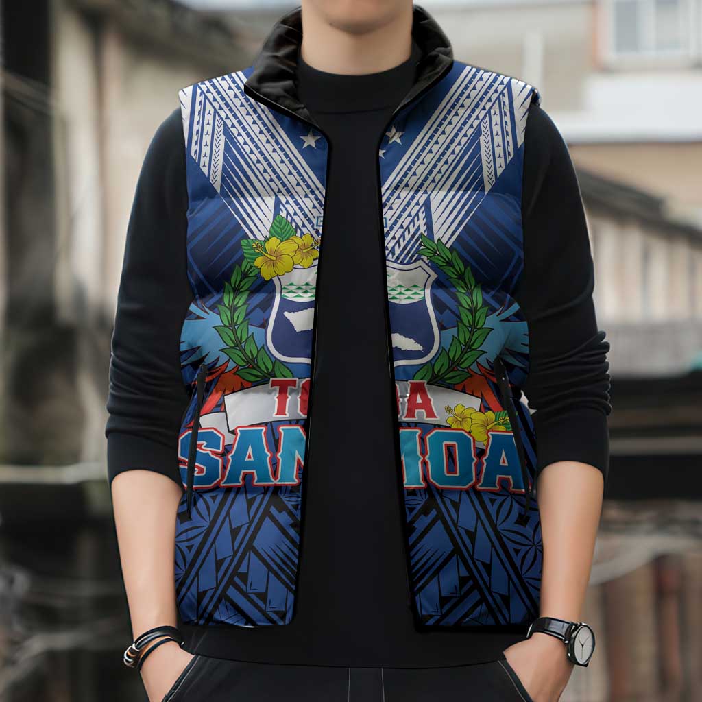 Custom Rugby Toa Samoa Sleeveless Puffer Jacket Samoa mo Samoa Strength in Tatau - Polynesian Pride