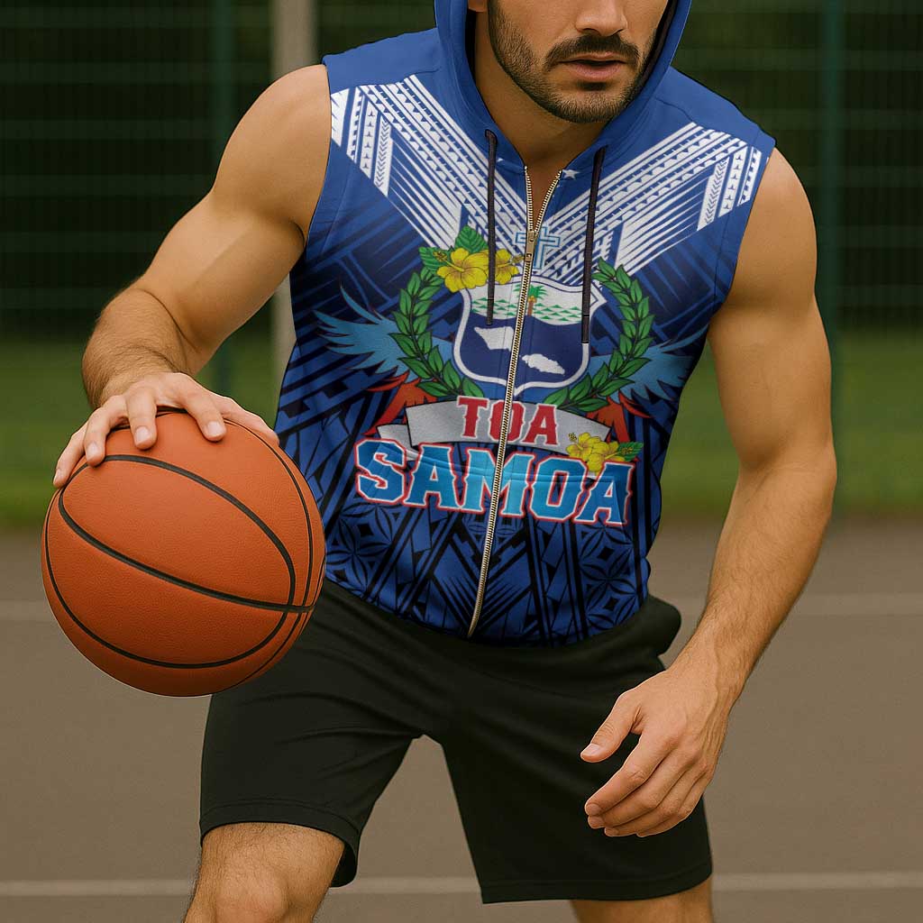 Custom Rugby Toa Samoa Sleeveless Zip Hoodie Samoa mo Samoa Strength in Tatau - Polynesian Pride