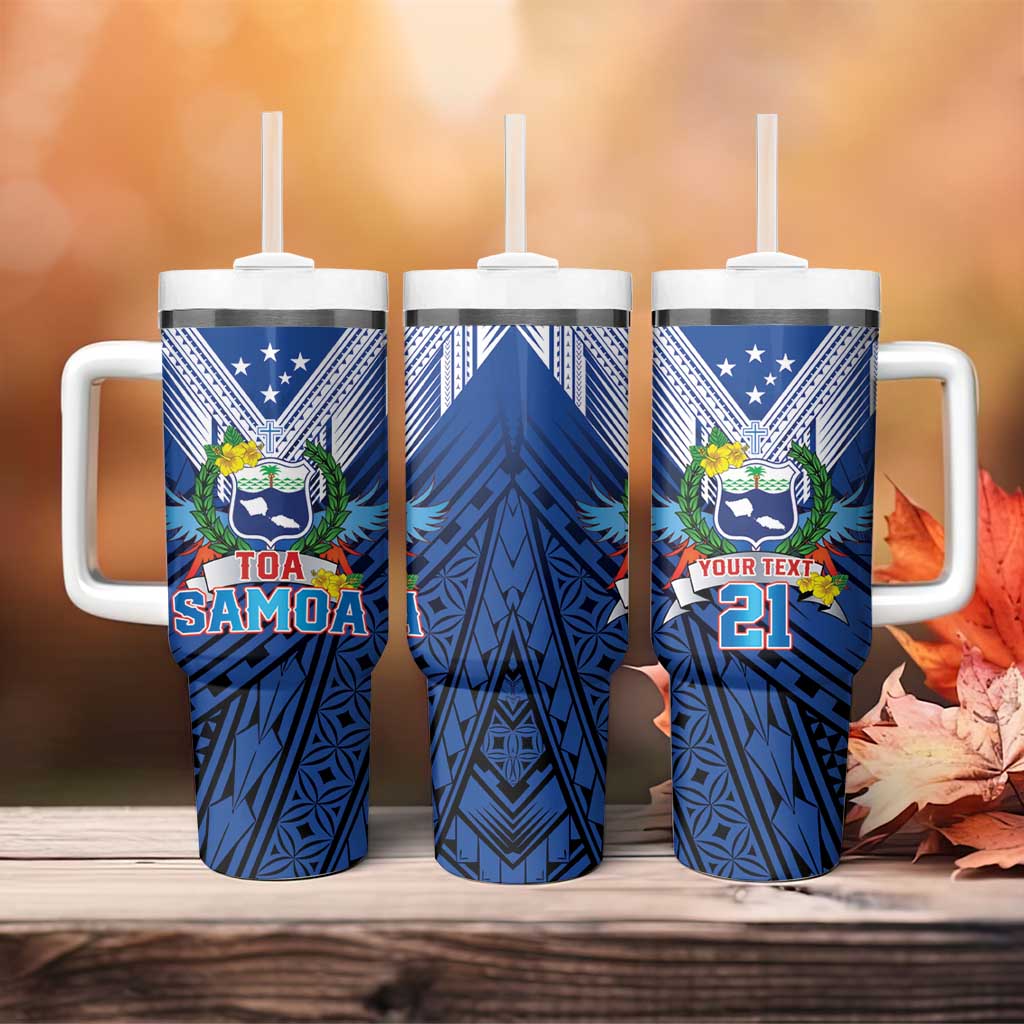 Custom Rugby Toa Samoa Tumbler With Handle Samoa mo Samoa Strength in Tatau - Polynesian Pride