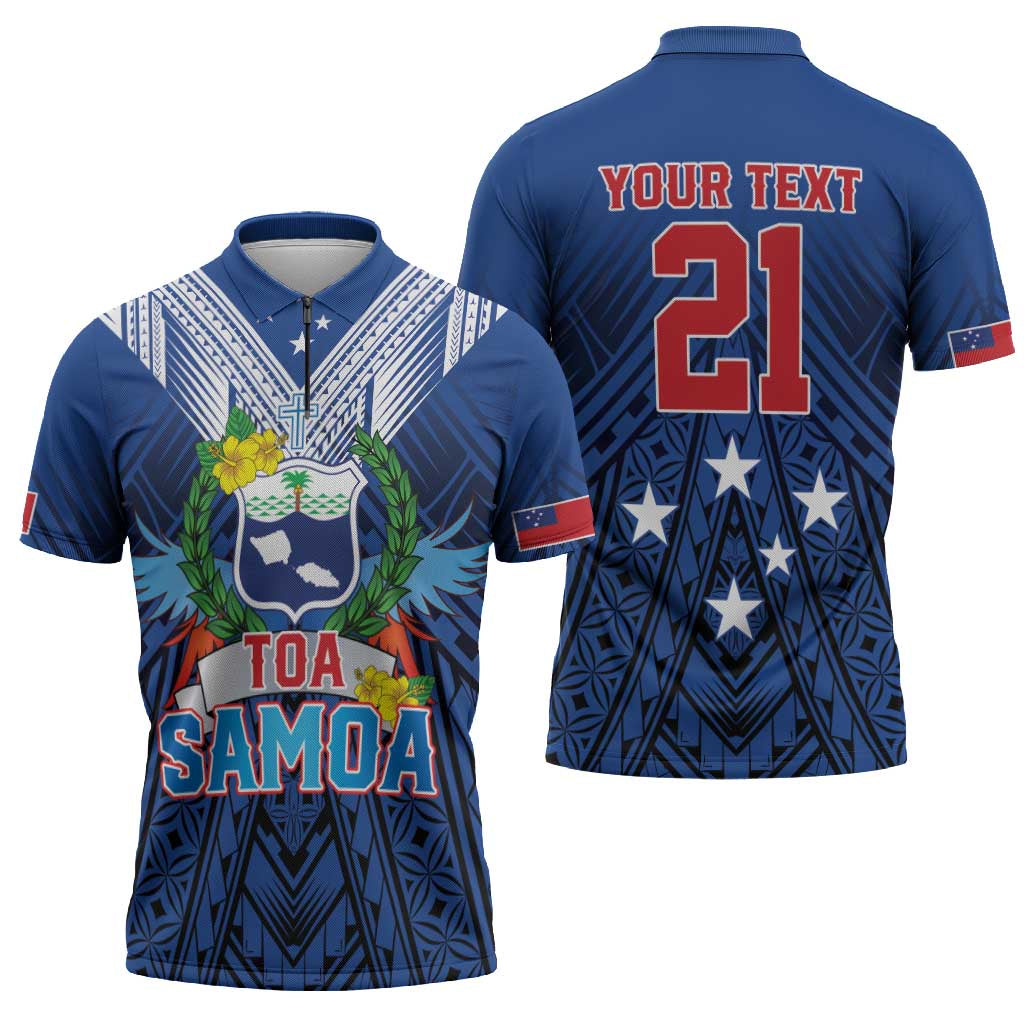 Custom Rugby Toa Samoa Zipper Polo Shirt Samoa mo Samoa Strength in Tatau - Polynesian Pride