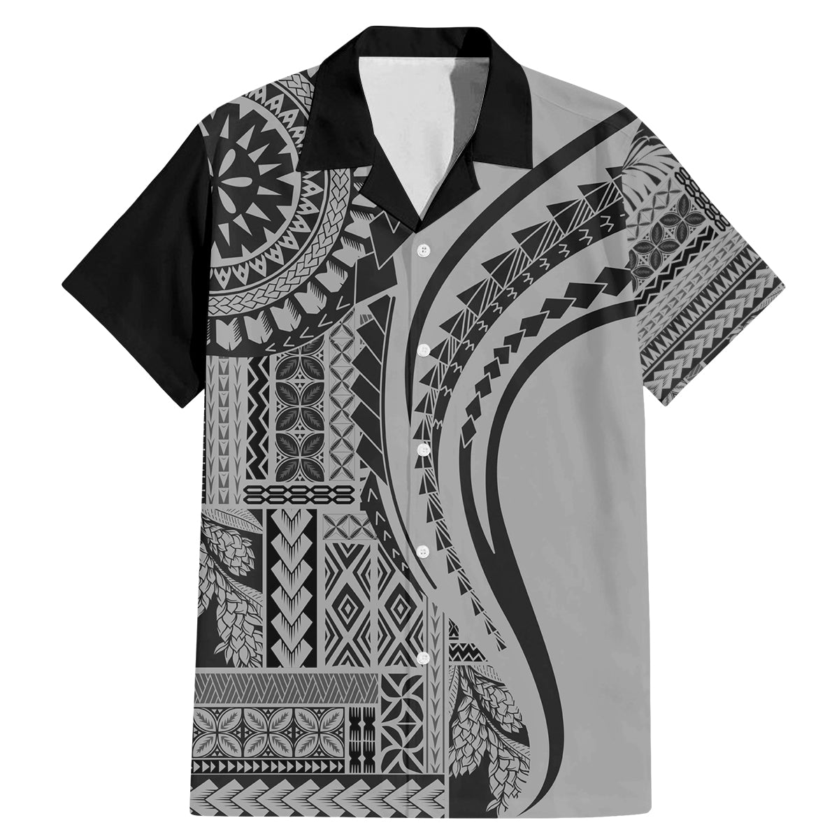 Samoa Siapo Arty Family Matching Mermaid Dress and Hawaiian Shirt Black Style LT9 Dad's Shirt - Short Sleeve Black - Polynesian Pride