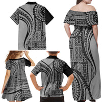 Samoa Siapo Arty Family Matching Off Shoulder Maxi Dress and Hawaiian Shirt Black Style LT9 - Polynesian Pride