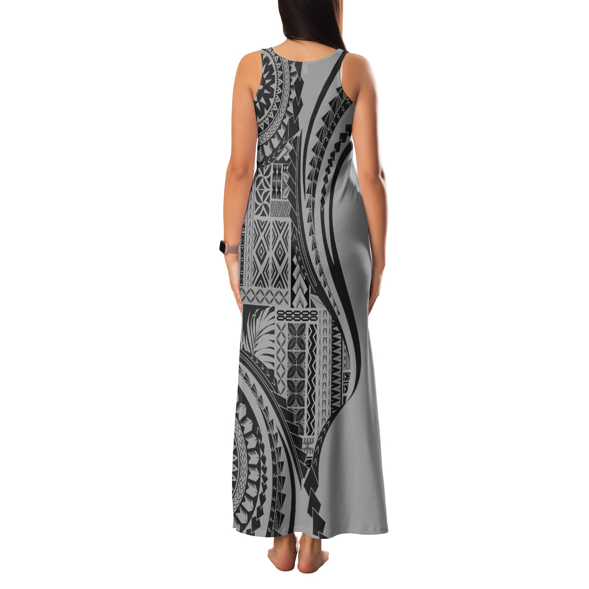 Samoa Siapo Arty Family Matching Tank Maxi Dress and Hawaiian Shirt Black Style LT9 - Polynesian Pride