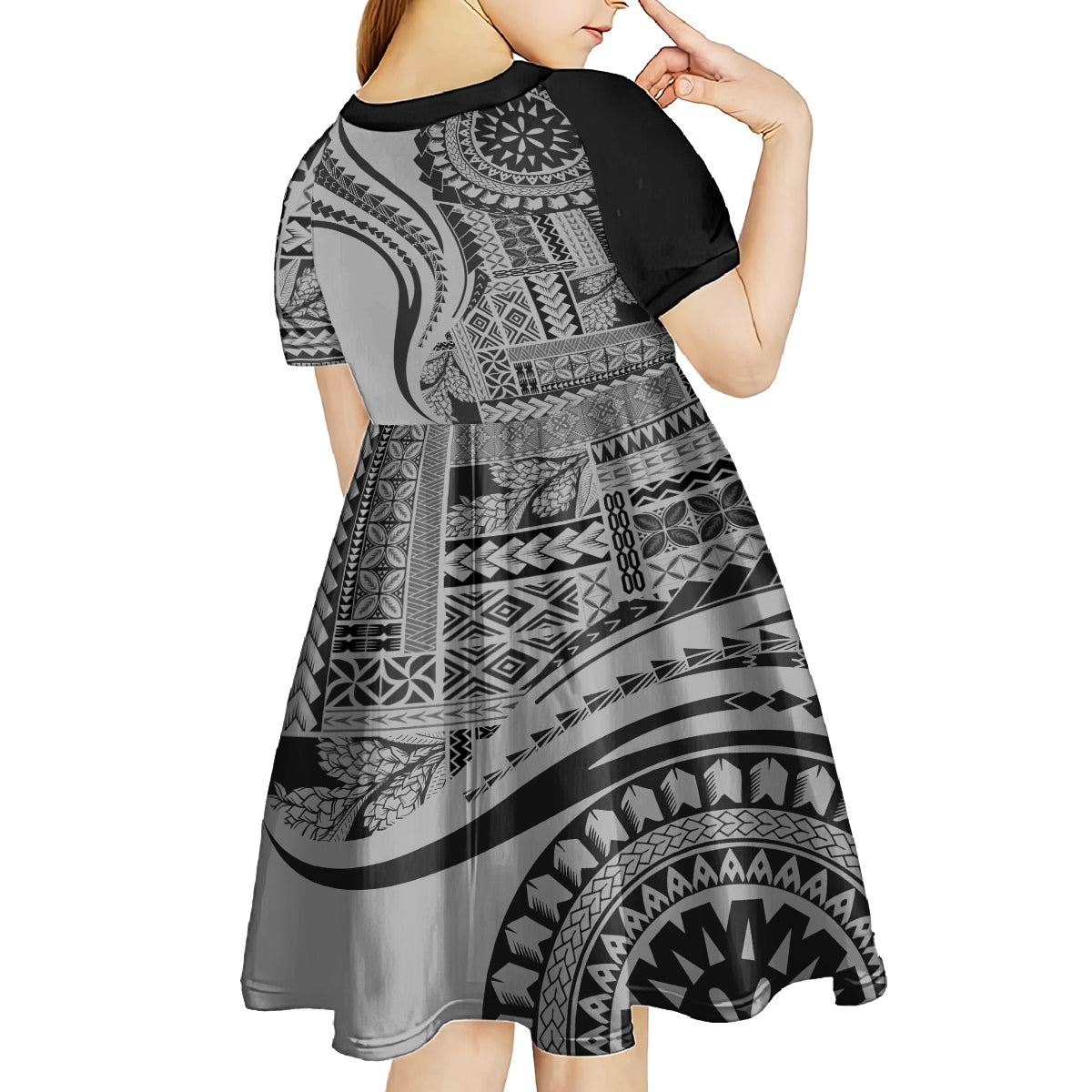 Samoa Siapo Arty Kid Short Sleeve Dress Black Style LT9 - Polynesian Pride