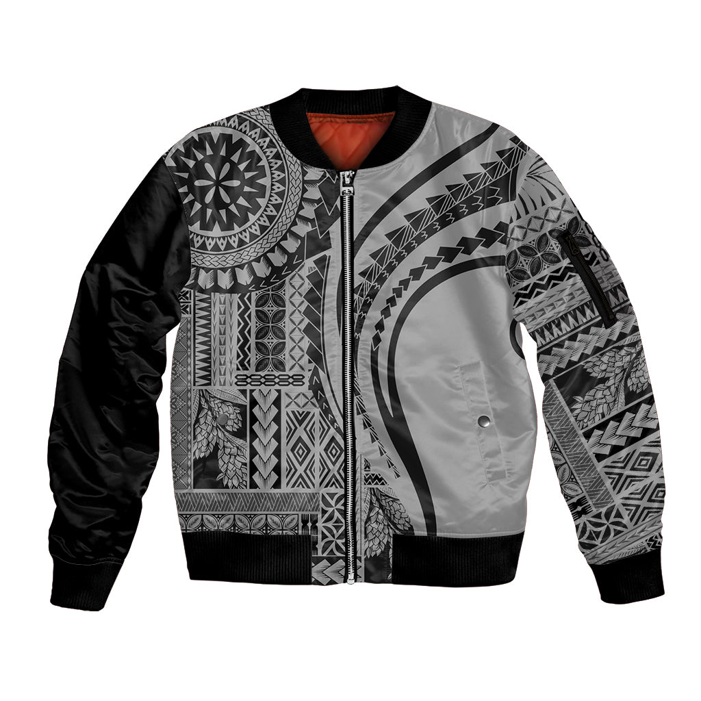 Samoa Siapo Arty Sleeve Zip Bomber Jacket Black Style LT9 Unisex Black - Polynesian Pride