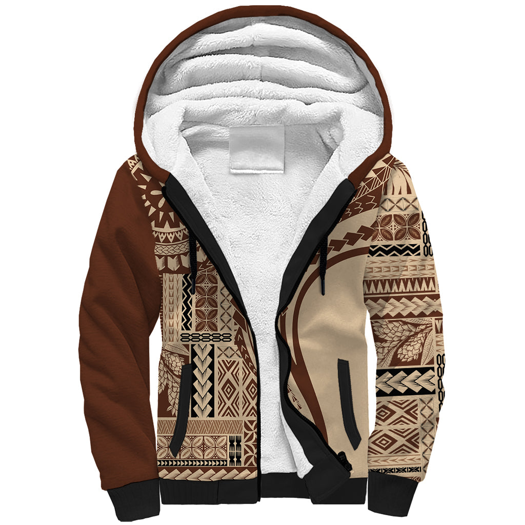 Samoa Siapo Arty Sherpa Hoodie Brown Style LT9 Unisex Brown - Polynesian Pride