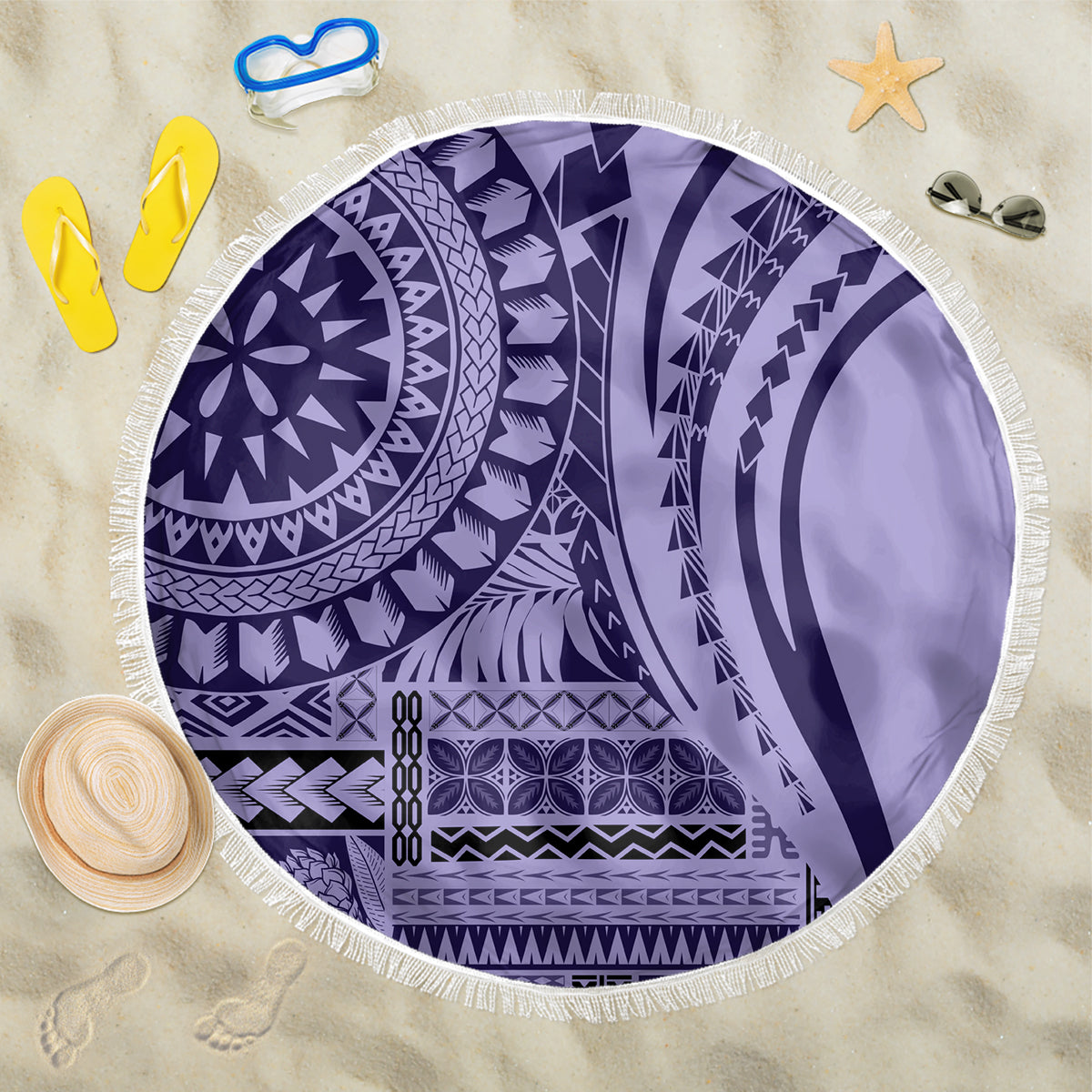Samoa Siapo Arty Beach Blanket Purple Style LT9 One Size 150cm Purple - Polynesian Pride