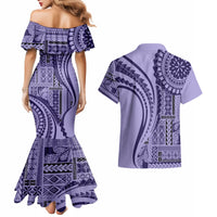 Samoa Siapo Arty Couples Matching Mermaid Dress and Hawaiian Shirt Purple Style LT9 - Polynesian Pride