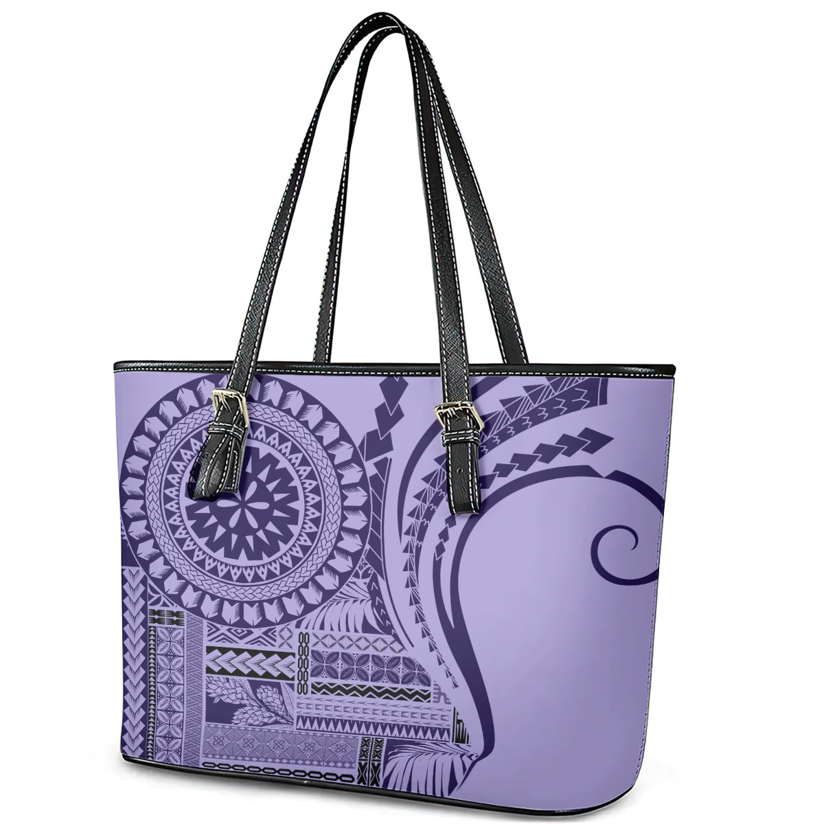 Samoa Siapo Arty Leather Tote Bag Purple Style LT9 - Polynesian Pride