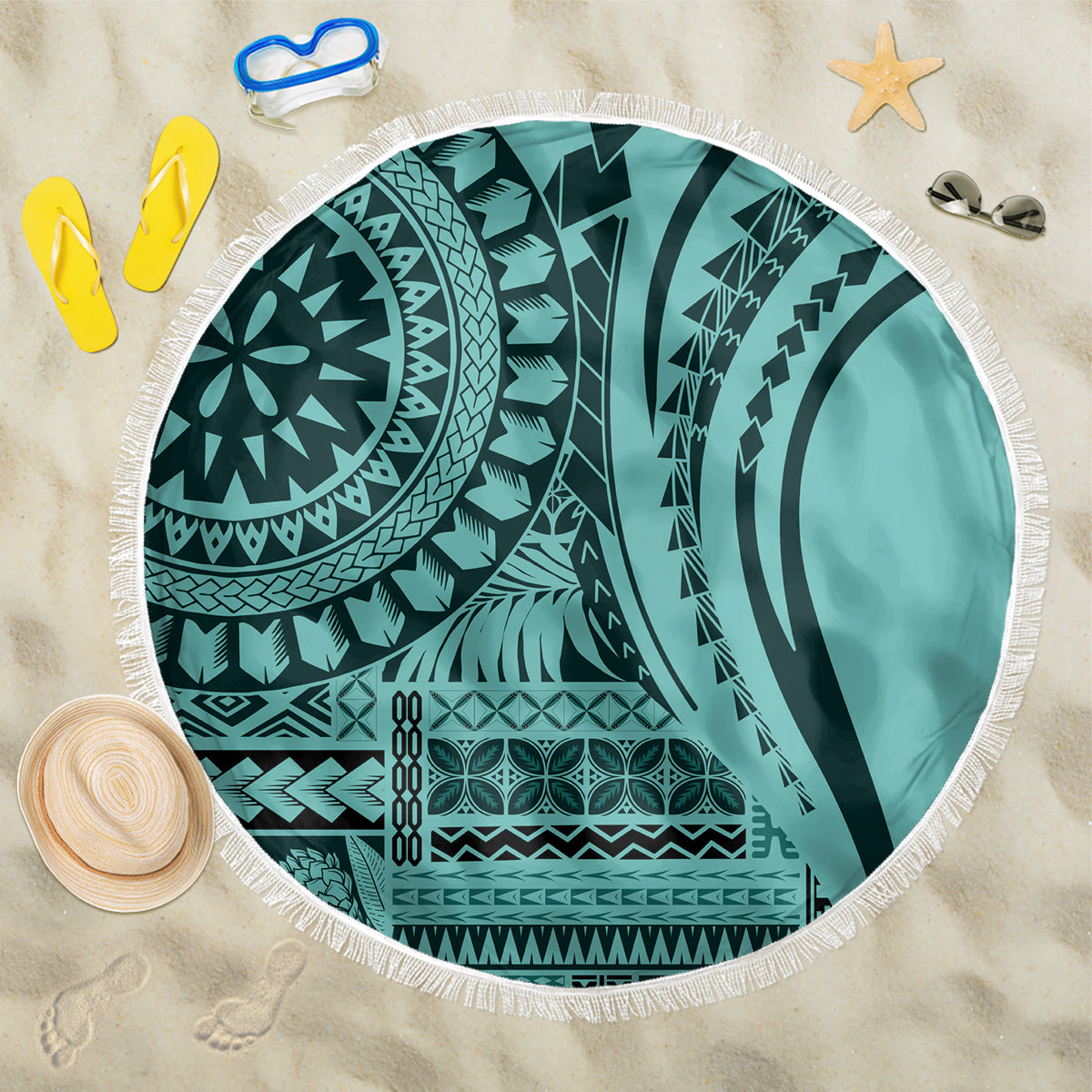 Samoa Siapo Arty Beach Blanket Turquoise Style LT9 One Size 150cm Turquoise - Polynesian Pride