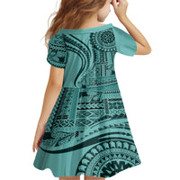 Samoa Siapo Arty Family Matching Off Shoulder Maxi Dress and Hawaiian Shirt Turquoise Style LT9 - Polynesian Pride