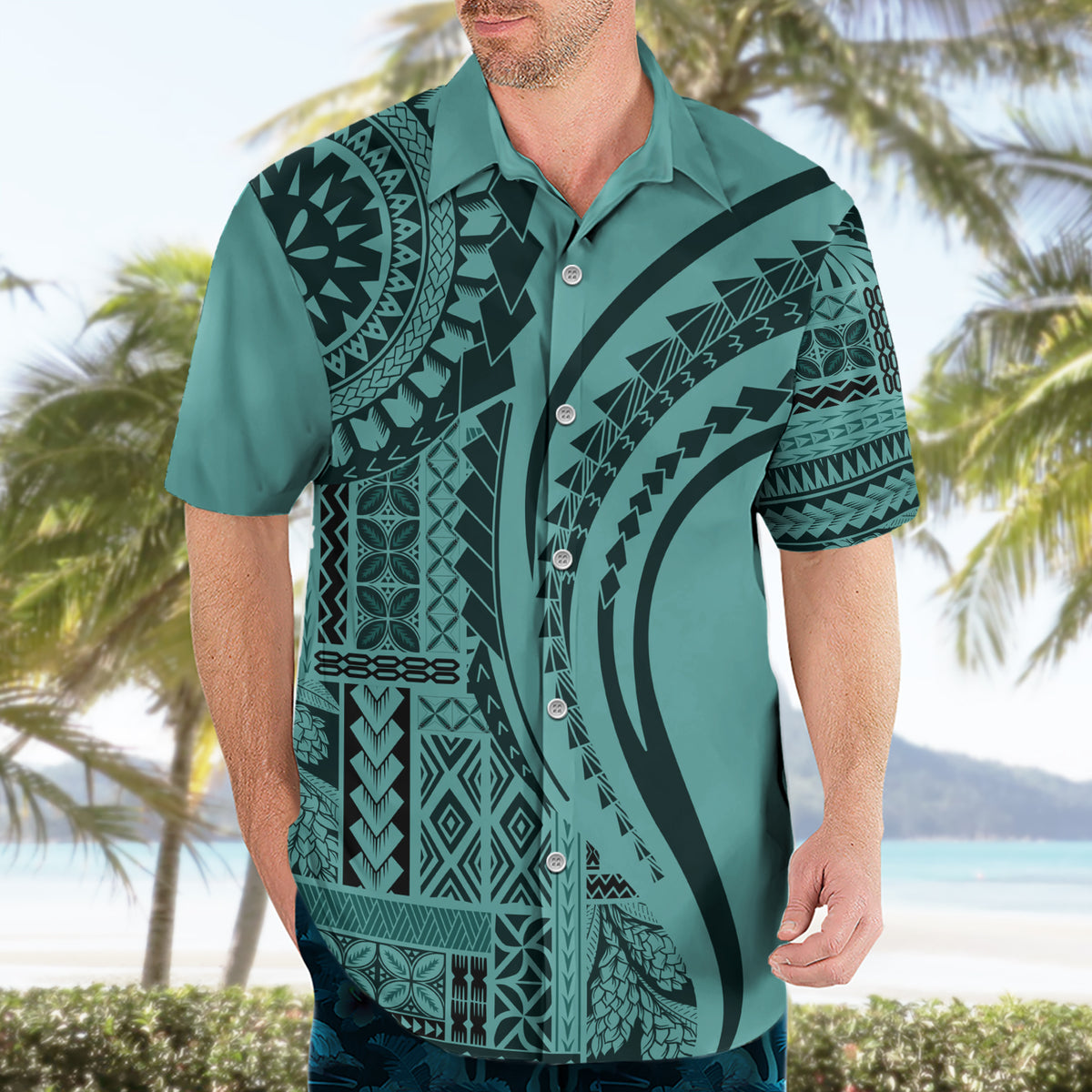 Samoa Siapo Arty Hawaiian Shirt Turquoise Style LT9 - Polynesian Pride