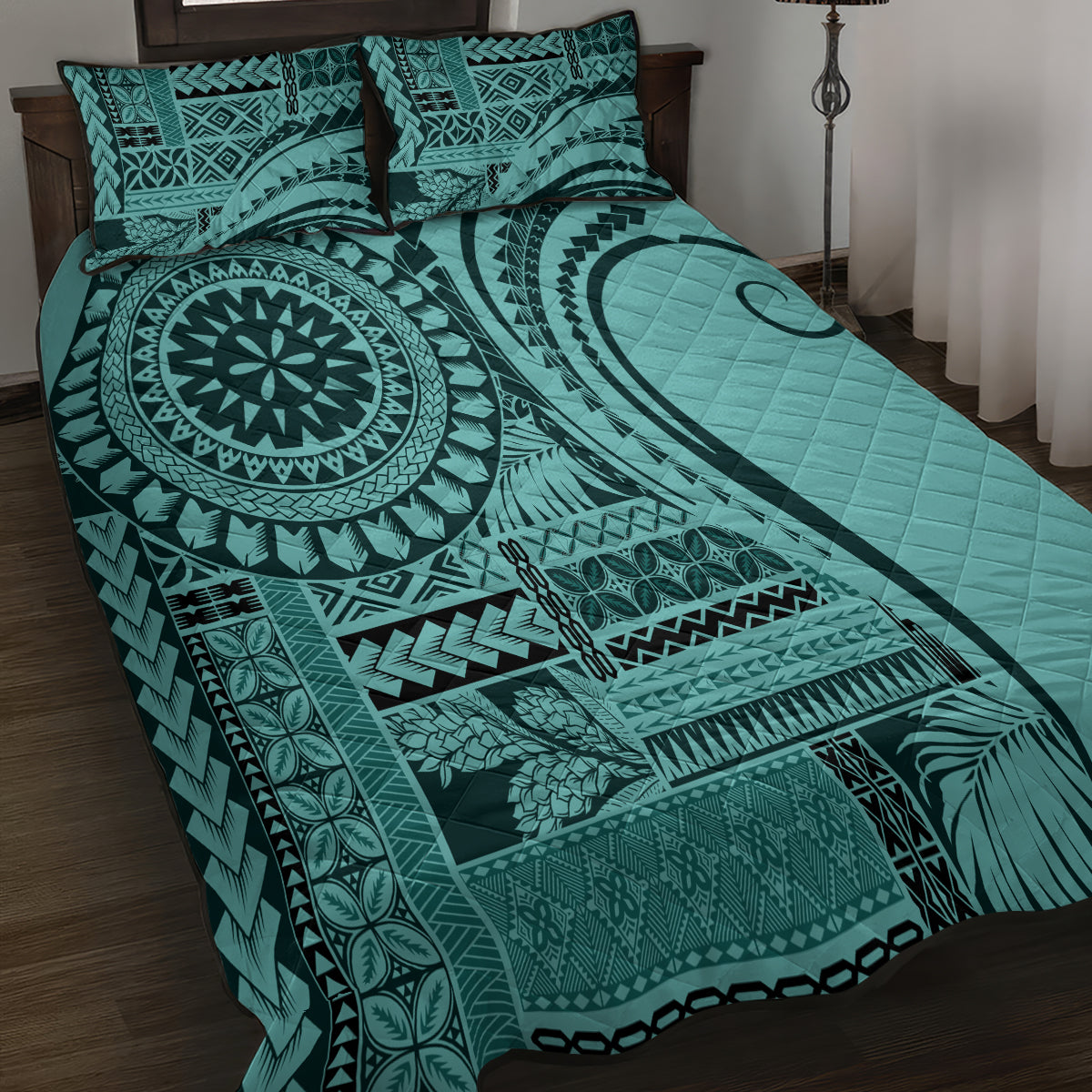 Samoa Siapo Arty Quilt Bed Set Turquoise Style LT9 - Polynesian Pride