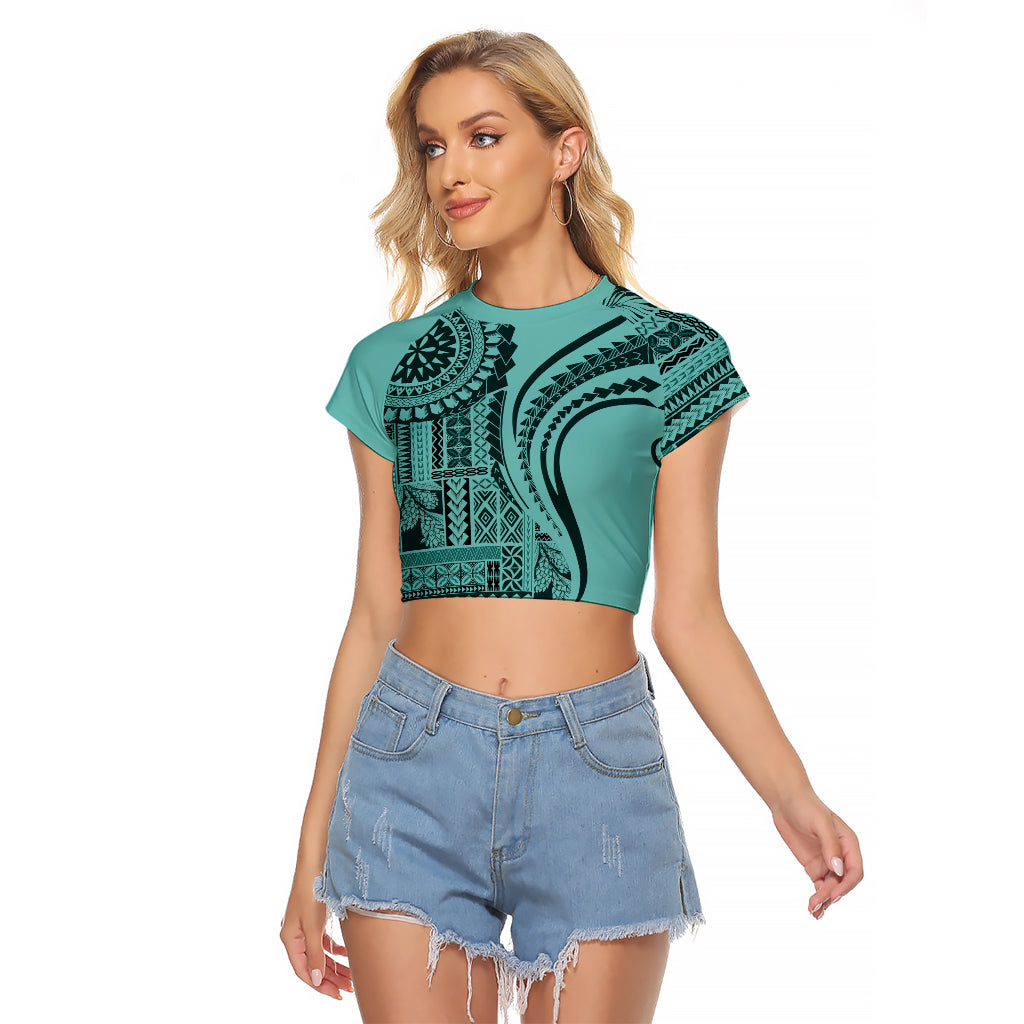 Samoa Siapo Arty Raglan Cropped T Shirt Turquoise Style LT9 Female Turquoise - Polynesian Pride