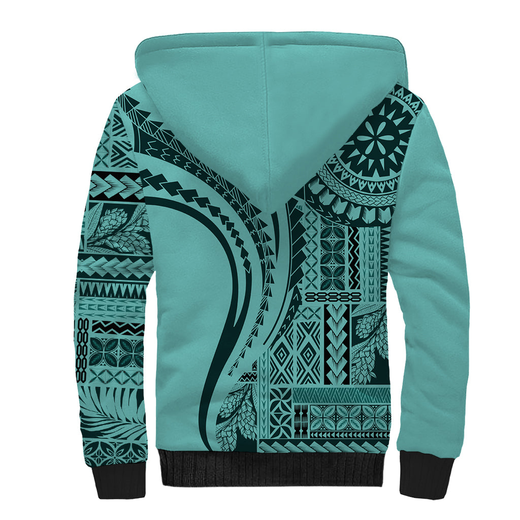 Samoa Siapo Arty Sherpa Hoodie Turquoise Style LT9 - Polynesian Pride